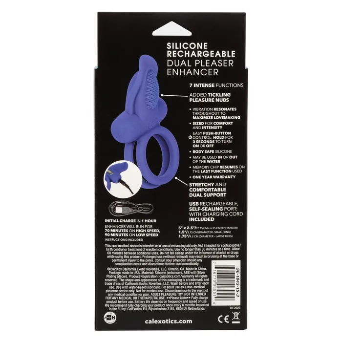 Silicone Rechargeable Dual Pleaser Enhancer California Exotic Female Sex Toys