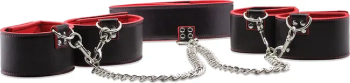 Reversible Collar Wrist Ankle Cuffs Red Bondage Sex Adult Pleasure Orgasm Shots Media Couples