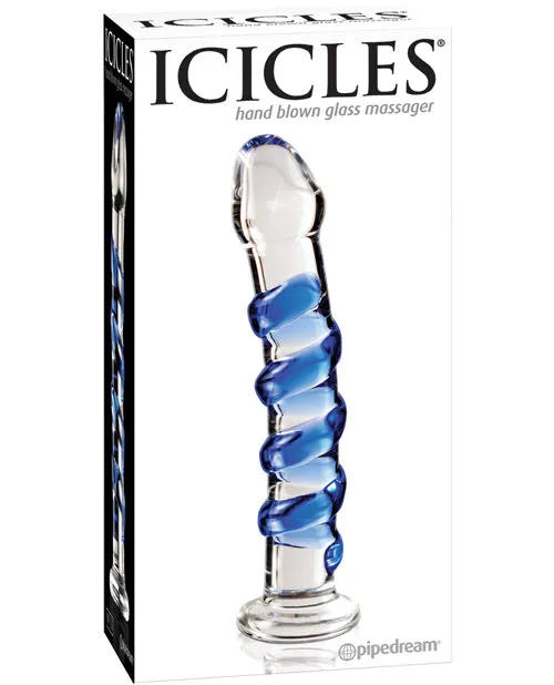 Dildos Pipedream Icicles No 5 Hand Blown Glass Massager Clear Wblue Swirls